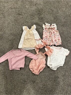 Girls Pink & White Floral and Lace One-Piece Set